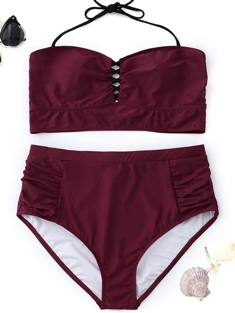 41 Off 2021 Halter High Waisted Plus Size Bikini In Wine Red Dresslily
