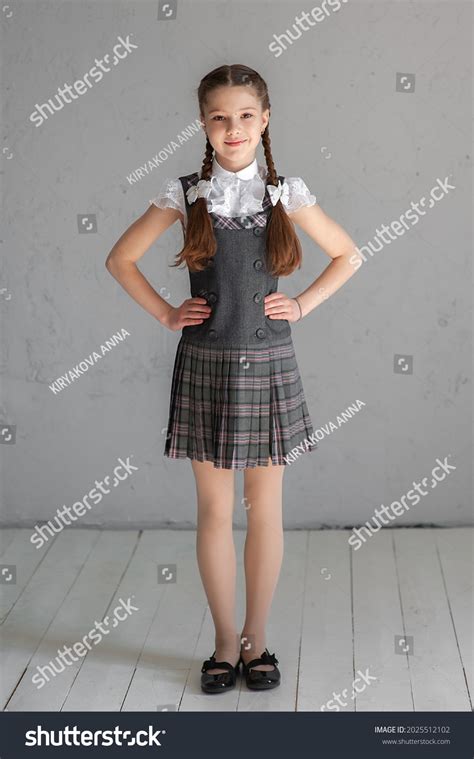 Cute Smiling School Girl Uniform Standing Stock Photo 2025512102