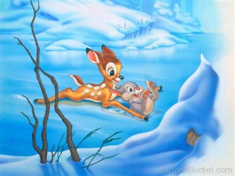 Bambi And Thumper Playing In Snow