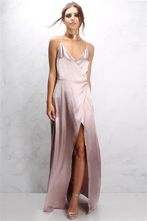 Pink Satin Strappy Maxi Dress