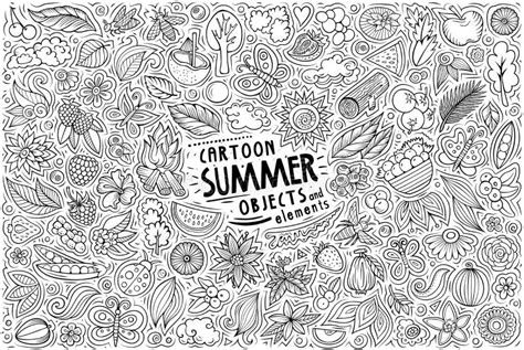 Vector Doodle Cartoon Set Of Summer Nature Theme Objects And Symbols