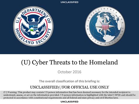 Ufouo Dhs Cyber Threats To The Homeland Presentation Public