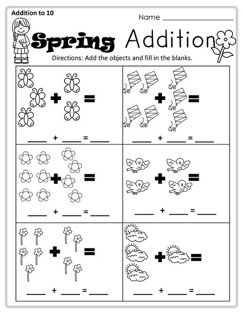 Spring Theme Addition To 10 Printable For Prekindergarten And