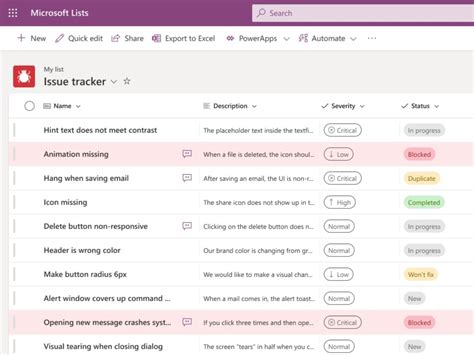 Microsoft Lists Project Management Template