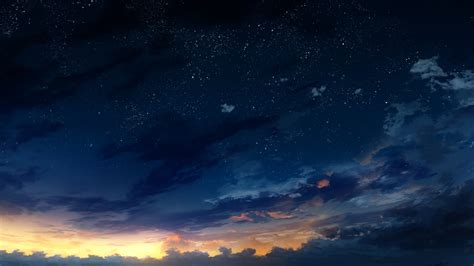 Download 2560x1700 Anime Landscape Sunset Clouds Sky Night