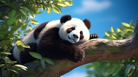 Premium Ai Image Panda Bear Sleeping On A Tree Branch Baby Panda