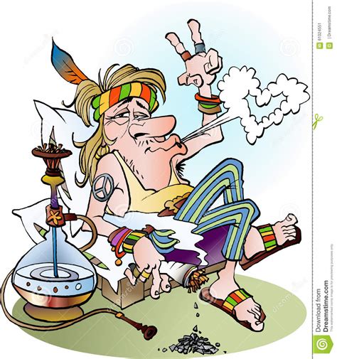 A Hippie Smoking A Joint Stock Vector Illustration Of