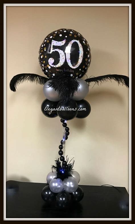50th Birthday Centerpiece With Feathers Elegantballoons 50thbirthday