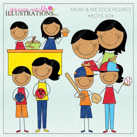 Mom And Me Stick Figures Boys V2 Cute Digital Clipart For Invitations