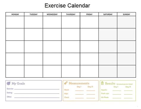 Blank Exercise Calendar Template Workout Calendar Calendar Template