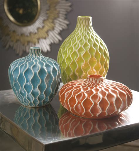 Set Of 3 Ceramic Vases With Bright Colors And Urbane Design Only At Osgo Furniture Home Decor