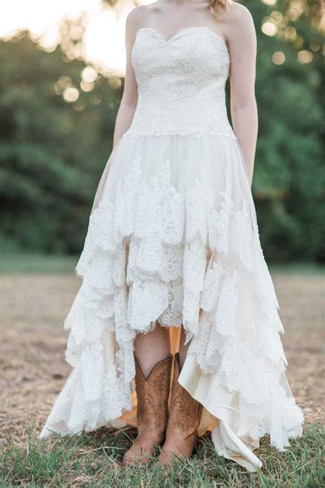 discount2019 country western high low wedding dresses lace sweetheart lace up back a line tiered