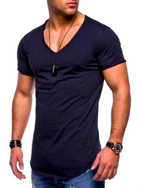 Male 2018 Brand Short Sleeve Solid Color Cotton T Shirt V Neck Slim Men