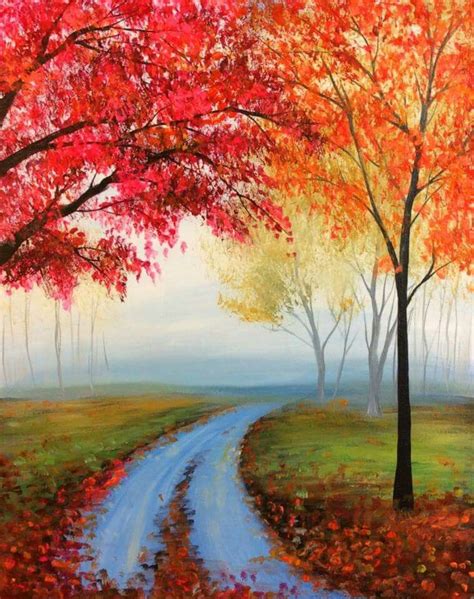 Fall Path Beginner Painting Easy Canvas Painting Painting Gallery