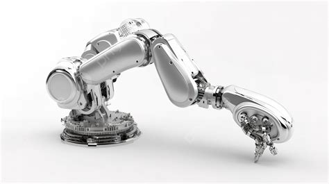 은색 로봇 팔은 흰색 배경에 있습니다 흰색 배경에 3d 렌더링 금속 로봇 팔 고화질 사진 사진 배경 일러스트 및 사진 무료