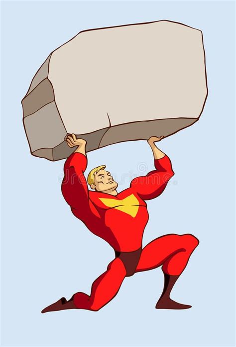 Superhero In A Standing Pose Holding A Huge Rock Above His Head