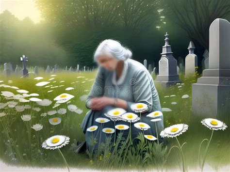 Image Of Someone Kneeling By A Grave In An Overgrown Garden Mourning