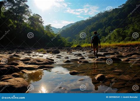 Nature S Symphony: Hiking Amidst Tranquil Vistas. Stock Illustration