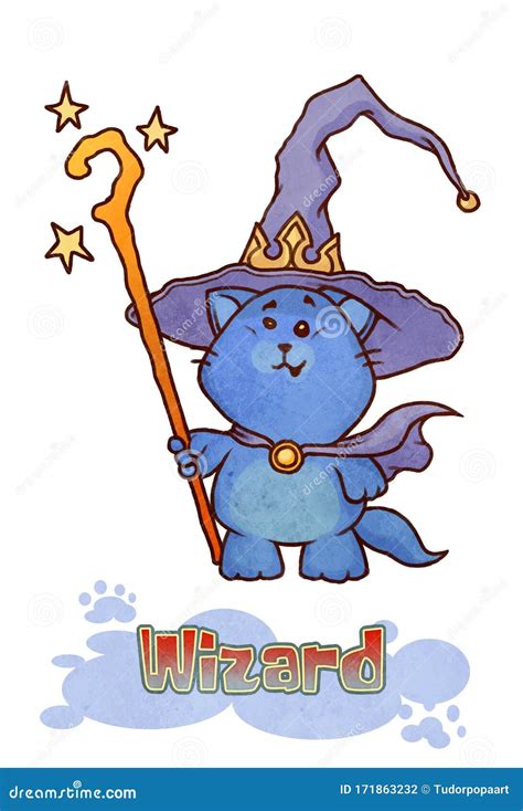 Fantasy Wizard Kitten Digital Illustration Stock Illustration