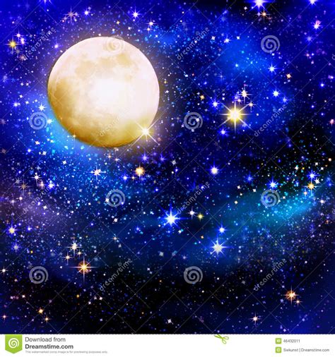 Full Moon On A Starry Skies Stock Illustration