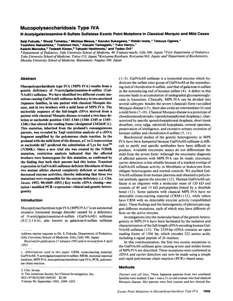 pdf mucopolysaccharidosis type iva n acetylgalactosamine 6 sulfate sulfatase exonic point