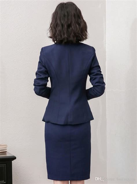 fashion navy blue formal women suit two pieces jacket skirt career formal suits office lady wear