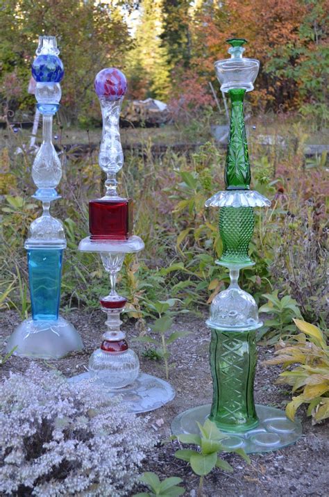 Macgirlver Garden Totems Recycled Glass Glass Garden Art Garden Art Garden Totems