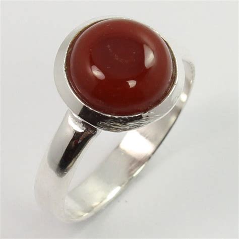 Real Carnelian Round Gemstone Sterling Silver Trendy Fashion Ring