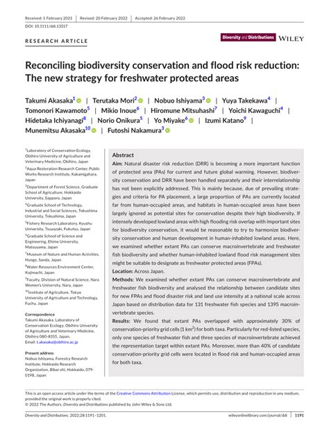 Pdf Reconciling Biodiversity Conservation And Flood Risk Reduction