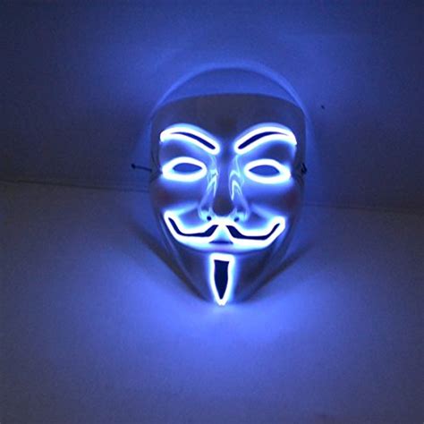 Blue El Wire Rave Led Mask Light Up Guy Fawkes Anonymous V For Vendetta