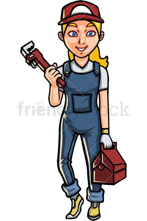 Female Plumber Cartoon Vector Clipart Friendlystock Asian Woman