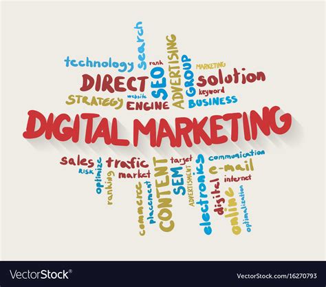 Digital Marketing Word Cloud In Colors Royalty Free Vector