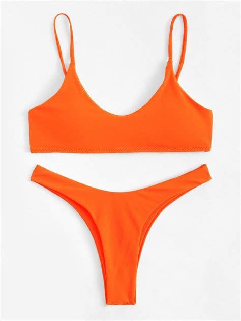 High Leg Plain Bikini Set Orange Swimsuit High Leg Bikini Bikini