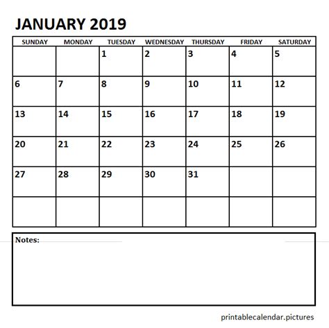 January 2019 Printable Calendar | Printable calendar, Kids calendar, Print calendar