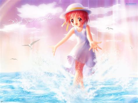 Wallpaper Illustration Anime Water Hat Joy Girl Computer