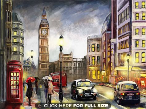 Oil Painting On Canvas Street View Of London Premium 4k Wallpaper