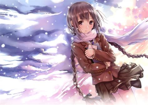 Snow Winter Anime Girls Braids Original Characters Wallpapers Hd
