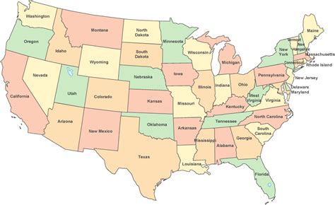 Contiguous United States Color Outline Map