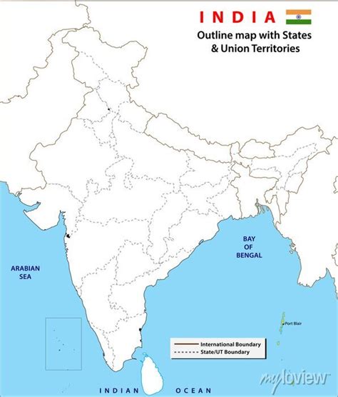 India Map Political Map Of India Black And White Outline Map Wall
