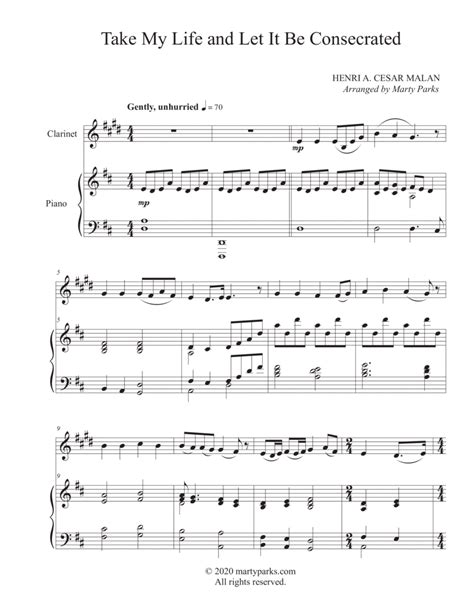 Take My Life And Let It Be Consecrated Clarinet Piano Arr Marty Parks Sheet Music Henri A