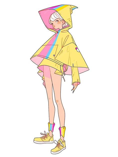 Premium Ai Image Cartoon Girl In A Yellow Raincoat And Yellow