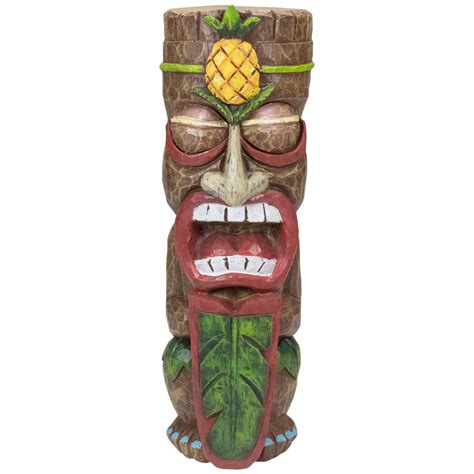 1375 Solar Lighted Polynesian Outdoor Garden Smiling Tiki Statue