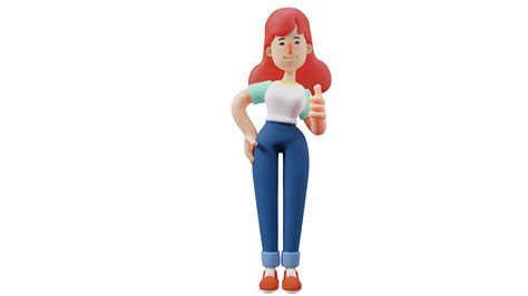3d Illustration Young Female 3d Cartoon Character Beautiful Girl With