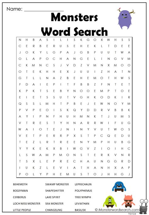 Monsters Word Search Monster Word Search