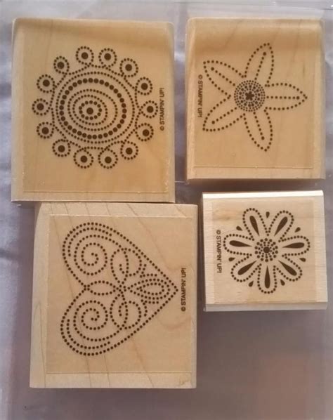Stampin Up POLKA DOT PUNCHES Retired Wood Mount Stamp Set HEART STAR FLOWER Stampin Up