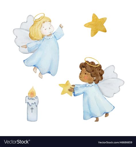 Watercolor Little Cute Baby Angels Royalty Free Vector Image