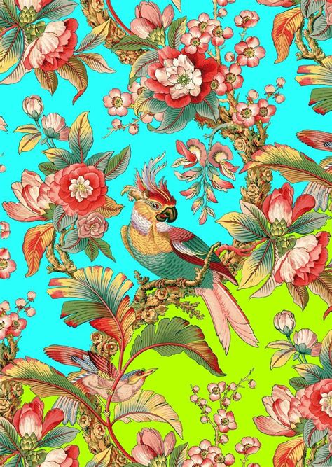 Antique French Chinoiserie Tropical Wallpapertropical Bird Etsy