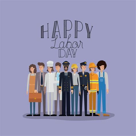 Happy Labor Day Card With Workers Stock Vector Illustration Of Male