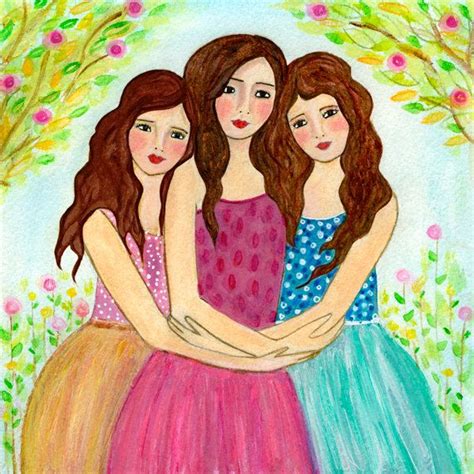 Three Sisters Art Print Three Best Friends Three Brown Etsy Sisters