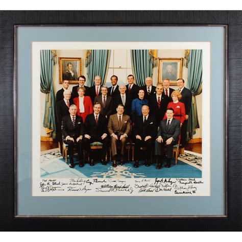 Ronald Reagan And Cabinet Custom Framed Photo Signed By 20 With Ronald